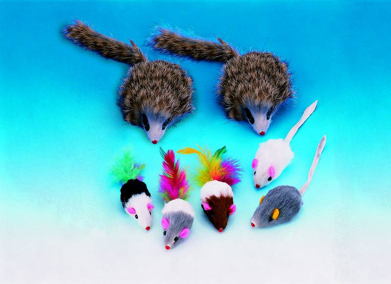 PLUSH MOUSE LONG HAIR WITH RATTLE, 7 CM
