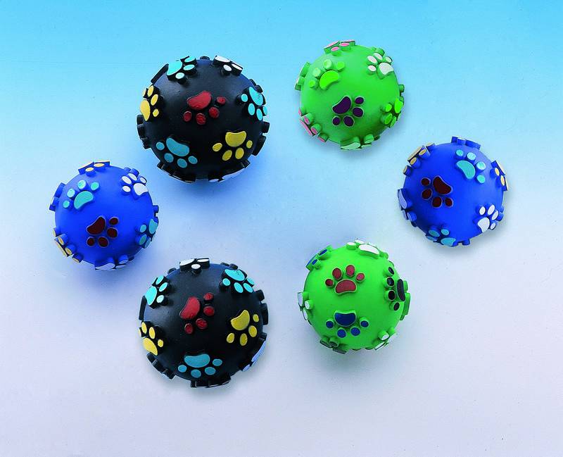 VINYL BALL WITH PAWS,ASSORTED COLOURES 7,5 CM