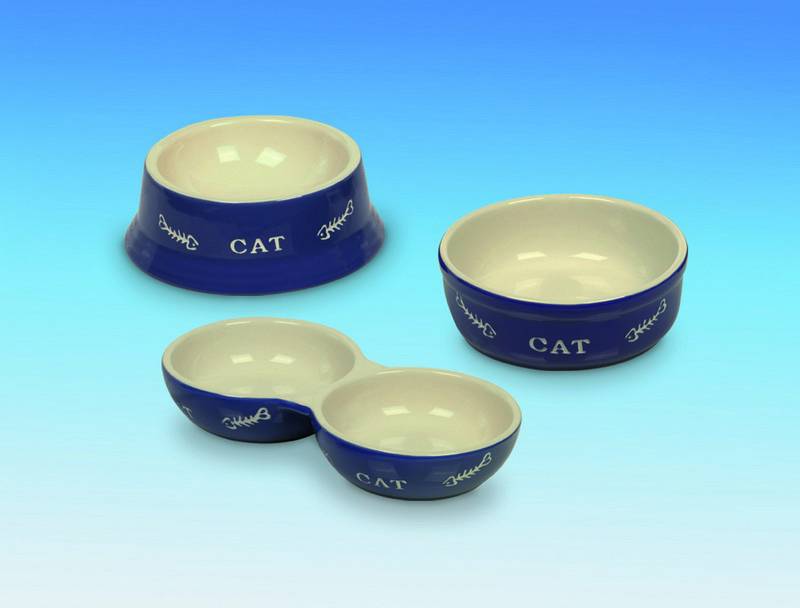 Castron pisici | Castron din ceramica "CAT" | albastru/bej | Ø 14 X 4,8 CM