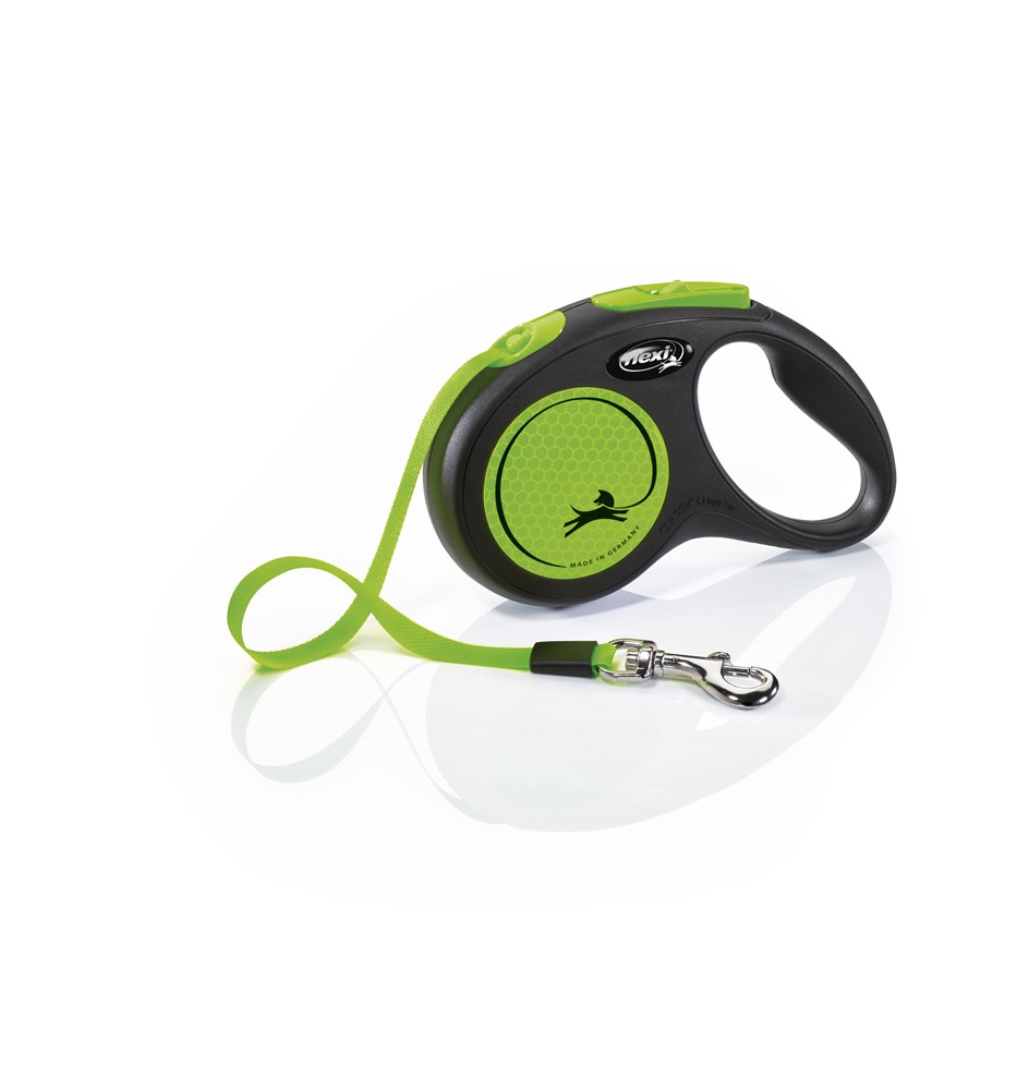 Lesa retractabila caini | Flexi NEW NEON S | verde neon | Banda  5 m