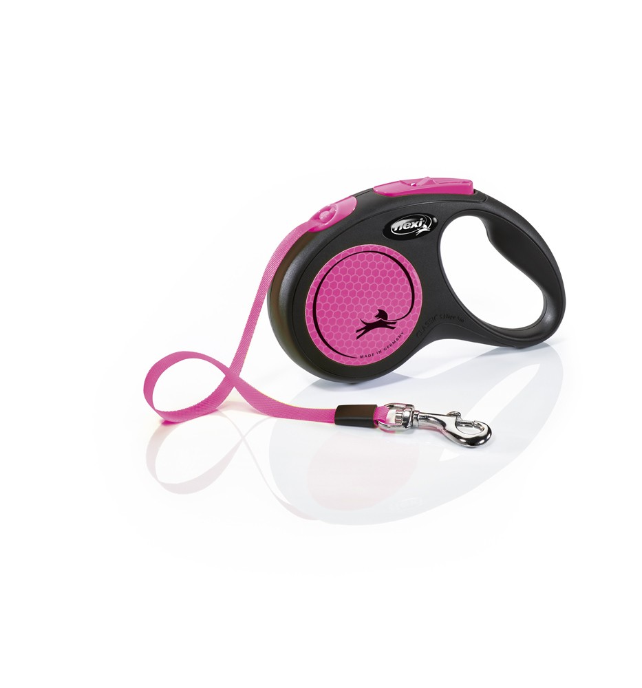 Lesa retractabila caini | Flexi NEW NEON S | pink neon | Banda  5 m