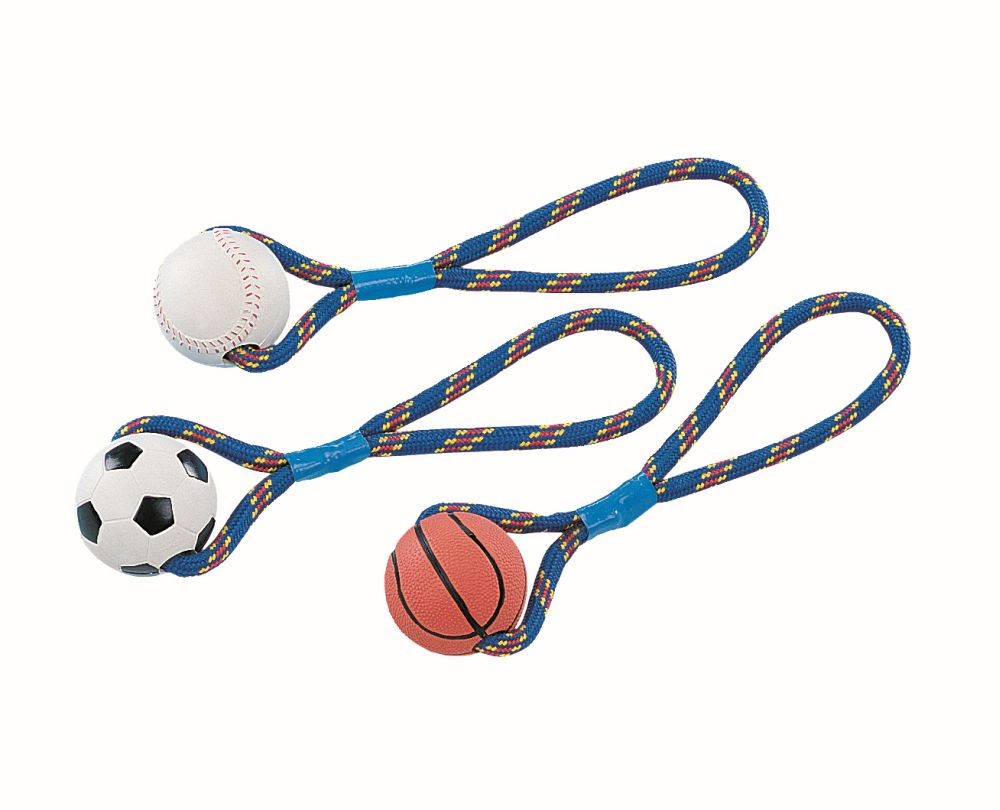 RUBBER BALL WITH ROPE, 8 CM