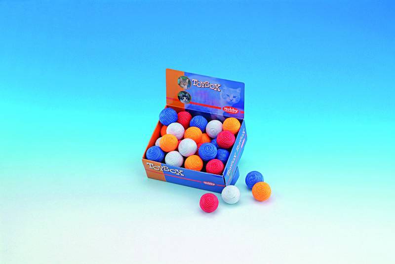 STRING BALL WITH RATTLE, DISPLAY 32 PCS., 4,5 CM