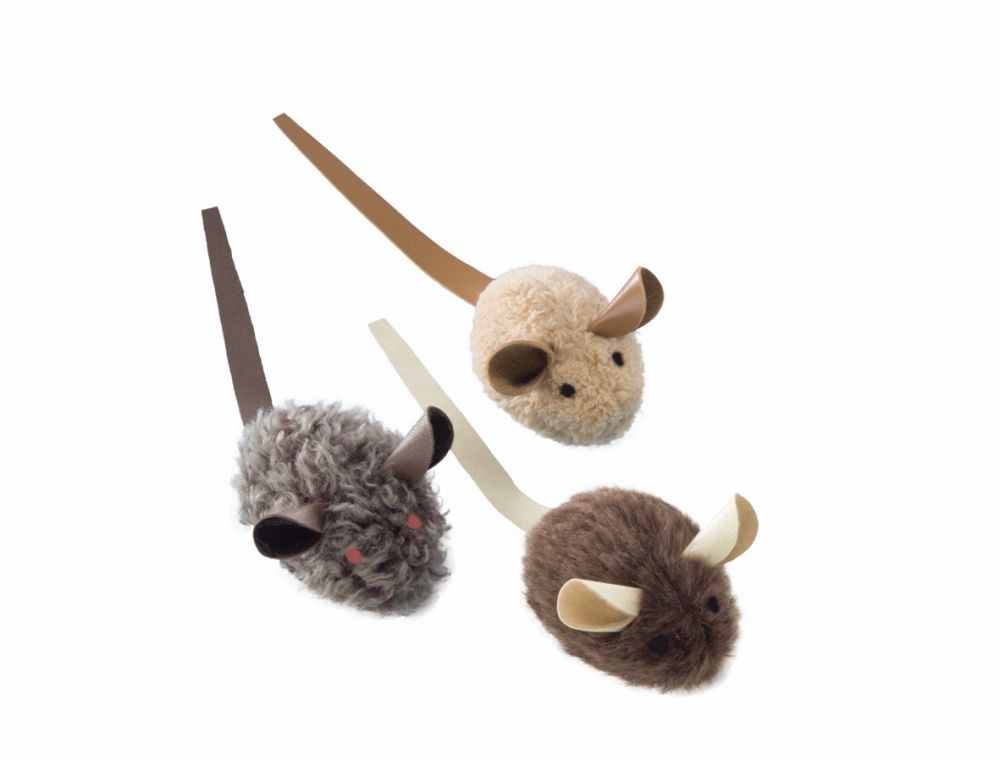 PLUSH MOUSE WITH LEATHER TAIL, SMALL, 3 PCS., 6 CM