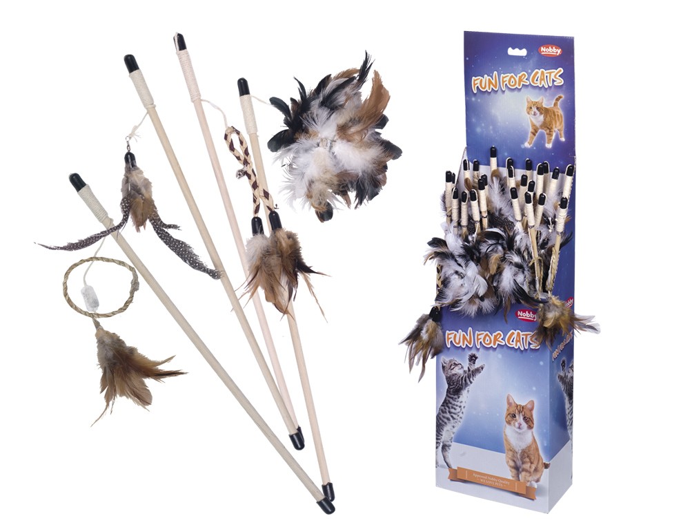 WOODEN ROD WITH FEATHER, DISPLAY 24 PCS