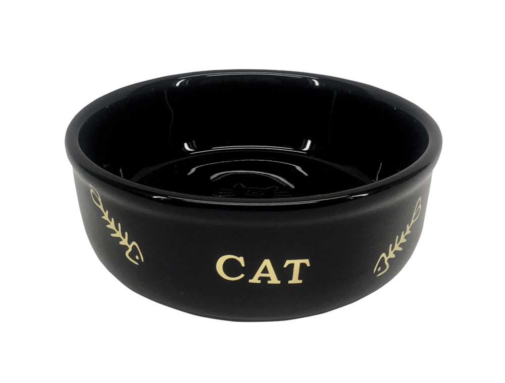 Castron pisici | Castron din ceramica "Golden Cat" | negru | Ø 13,5 x 4,5 cm, 0,25 l