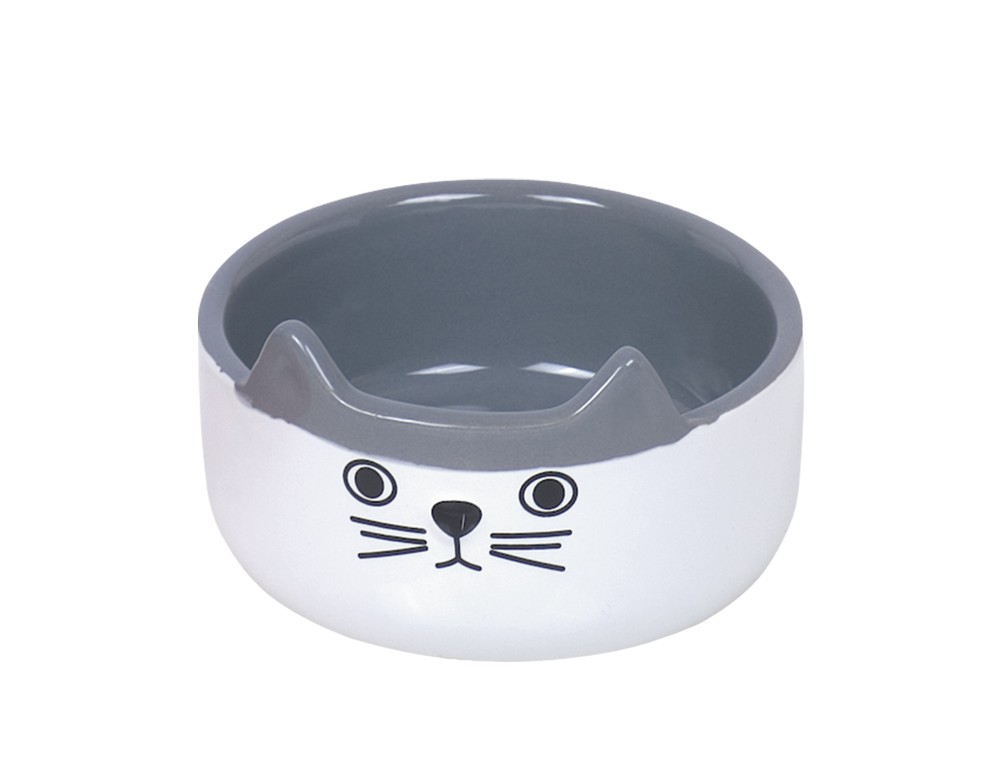 Castron pisici | Castron din ceramica pentru pisici "Cat Face" | alb | Ø 13,0 x 4,0 cm, 0,16 l
