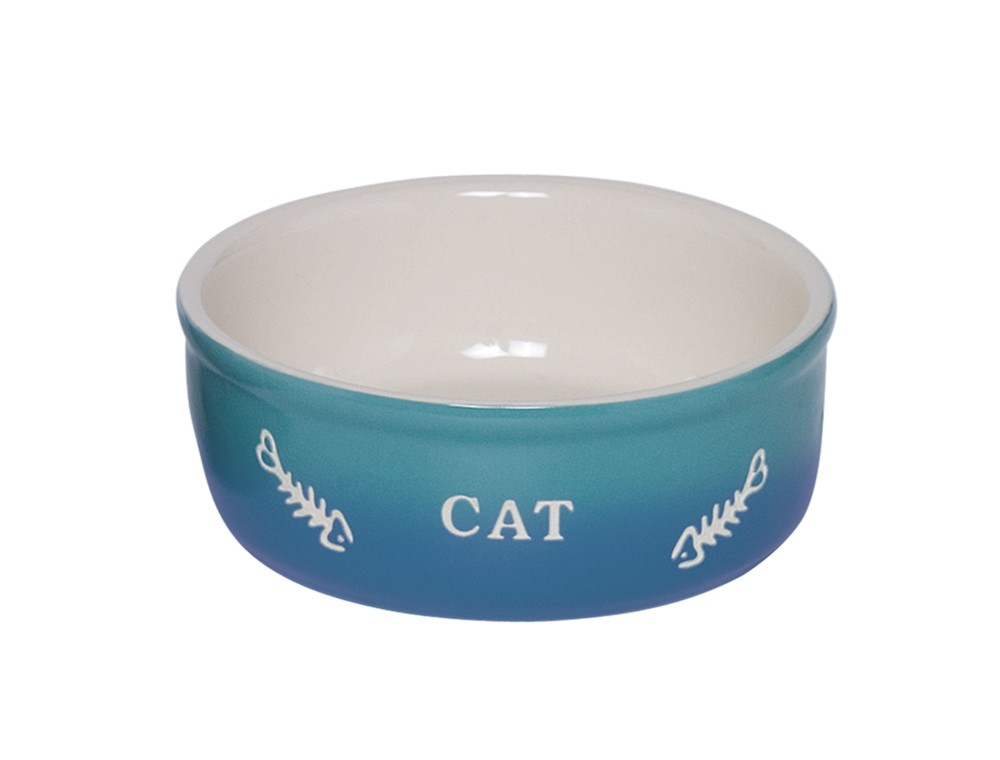 Castron din ceramica pentru pisici | "Gradient" | Ø 13,5 x 4,5 cm, 0,25 l | albastru