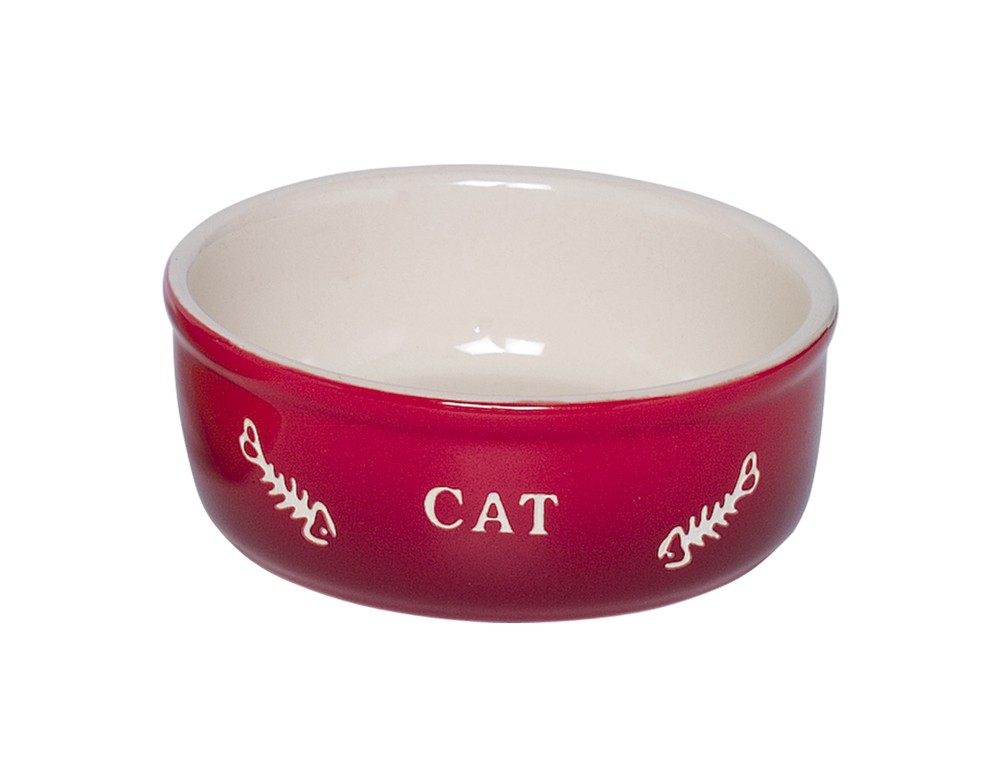 Castron din ceramica pentru pisici | "Gradient" | Ø 13,5 x 4,5 cm, 0,25 l | rosu